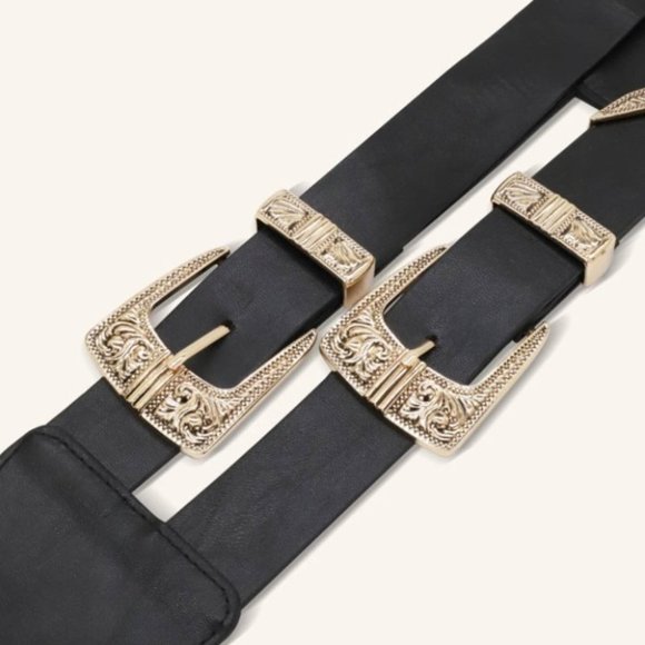Black Double Textured Metal Buckle Belt - Picture 5 of 6